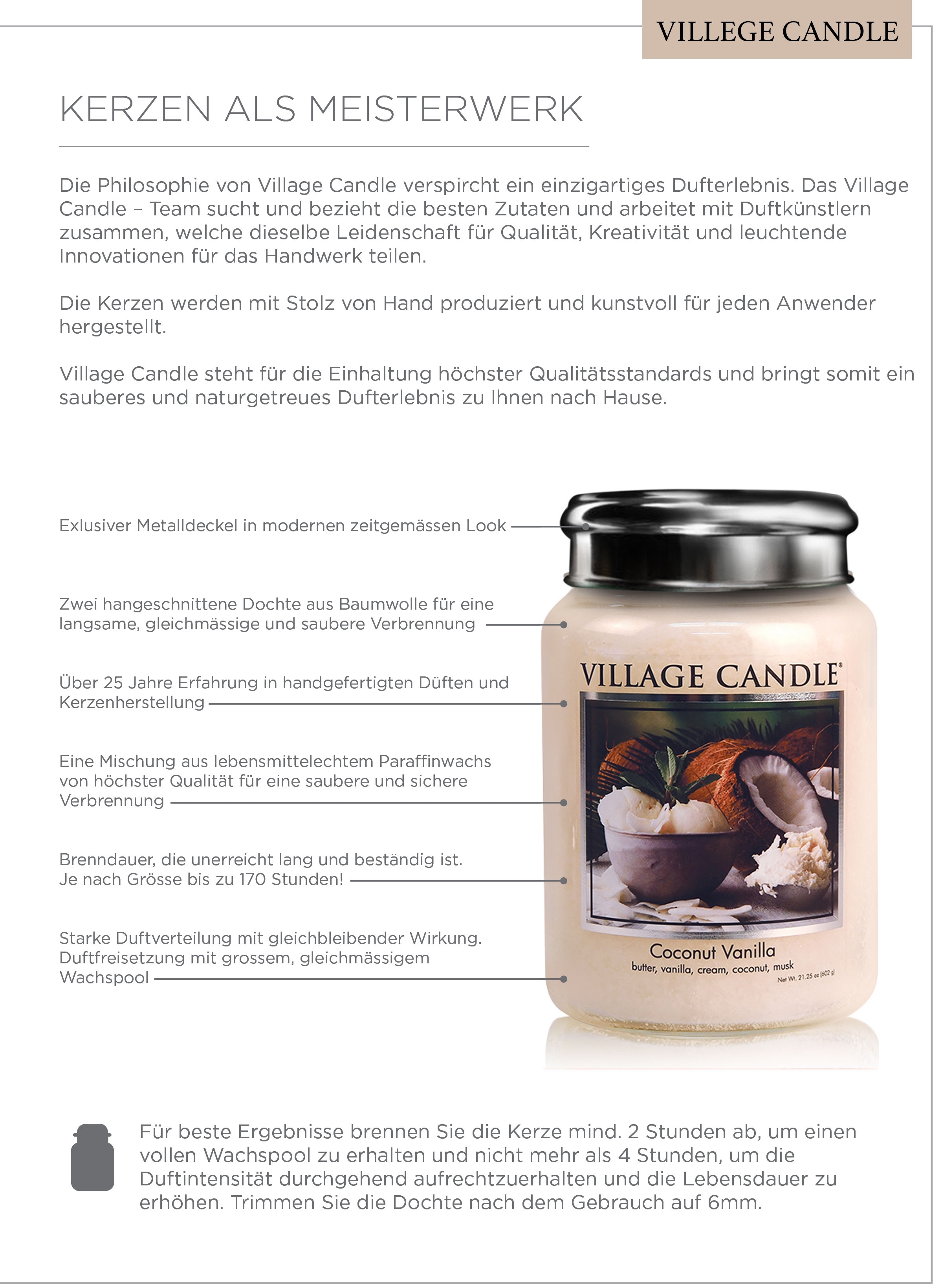 Coconut Vanilla, Village Candle